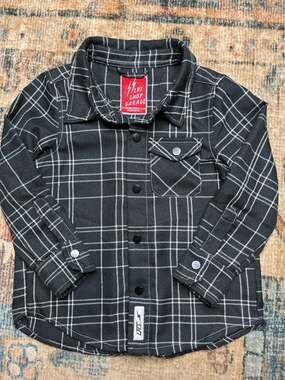 Little Rad Things LRF Shop Garage Black and White Plaid Kids Flannel Shirt